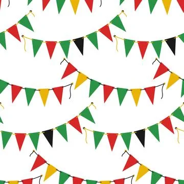Red Green Yellow Black Triangular Pennant Garlands on rope Seamless Pattern Stock Illustration
