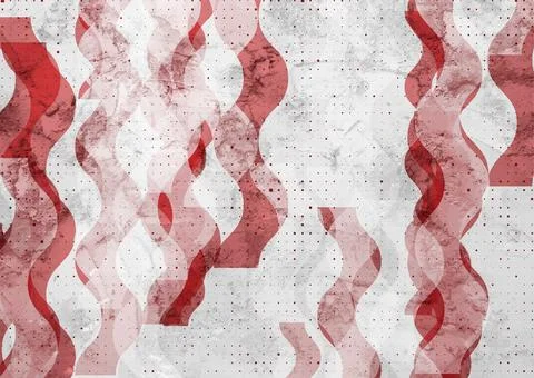 Red grey grunge waves abstract geometric tech background Stock Illustration
