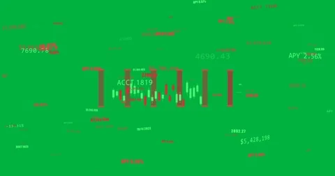 Red grid chart zooming via camera-zoom, candles and labels scaling to reveal Stock Footage 329548910