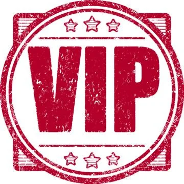 Red grunge style vector rubber stamp with stars Vip. Ilustración de archivo