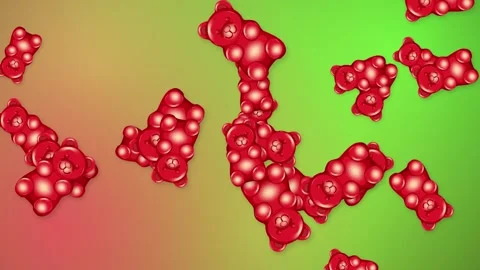 Red Gummy Bears Floating and Bouncing on Vibrant Gradient Background Stock Footage 344850928