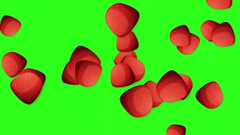 Red Gummy Candy Pieces Falling and Bouncing on Green Screen Stock Footage 344831328