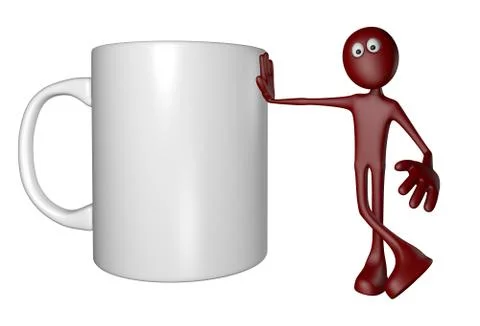 Red guy and mug - 3d illustration Stock Illustration