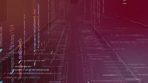 Red hacker code visual grid perspective visual, 3d animation of coding Stock Footage 307197896