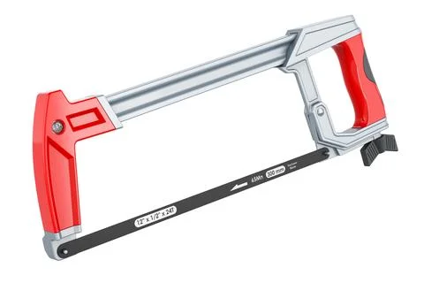 Red Hacksaw, 3D rendering isolated on white background Ilustración de archivo