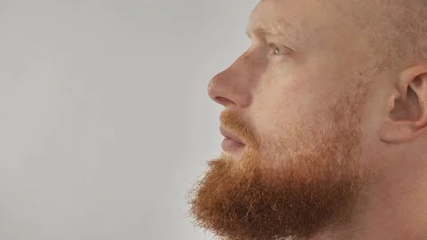 Red-haired bearded man touches his beard Stock Footage 81775241