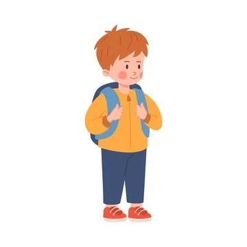 Red-haired child boy standing with backpack flat style, vector illustration 스톡 일러스트