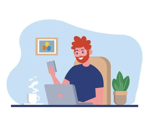 Red-haired guy sitting at the computer Stock Illustration