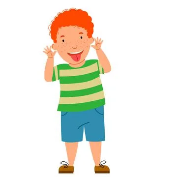 The red-haired kid made a face and showed his tongue Stock Illustration