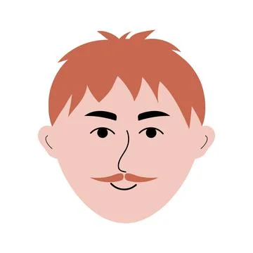Red-haired man face with mustache in doodle style Stock Illustration