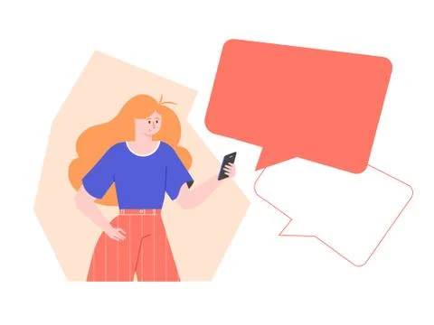 Red-haired pretty girl with a smartphone. Ilustração Stock