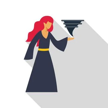 Red haired witch creating a small tornado with her hand Illustrazione stock
