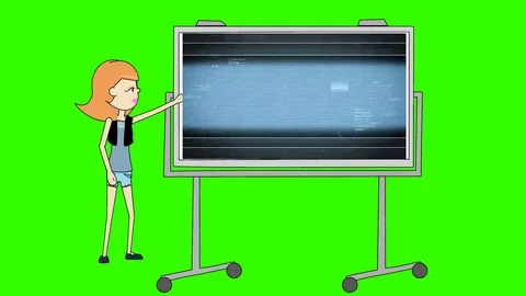 Red Haired Woman, Pointing to Data Field Presentation Board: Looping + Matte Stock Footage 69124629
