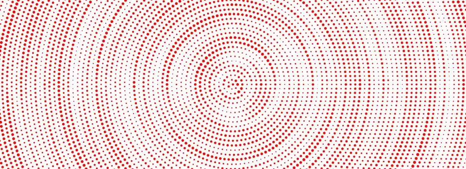Red halftone concentric background. Dotted radial gradient texture. Rippled Illustrazione stock