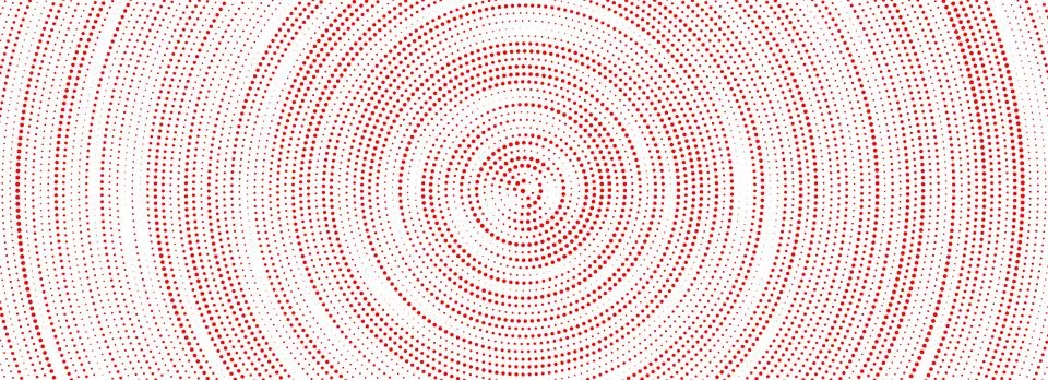 Red halftone concentric circle background. Dotted radial gradient texture Stock Illustration