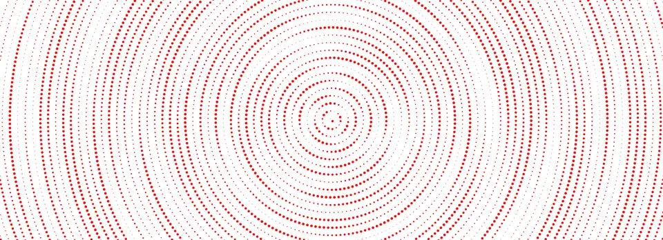 Red halftone concentric circle background. Rippled sonic wave wallpaper. Dotted Stock Illustration
