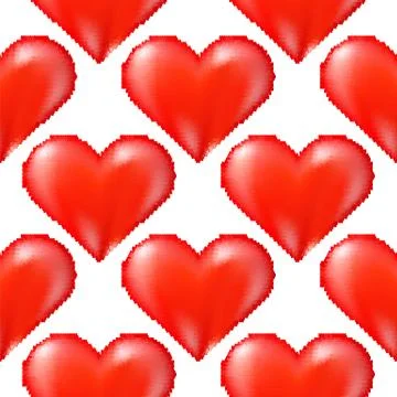 Red Halftone Heart Random Seamless Pattern on White Background Stock Illustration
