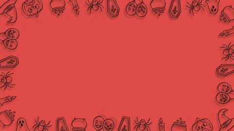 Red halloween frame with hand drawn spooky elements and icons Stock Footage 324858250