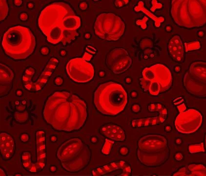 Red Halloween Seamless Pattern Background with Spider, Skull, Pumpkin, Cand.. 스톡 일러스트