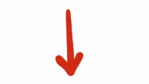 Red hand-drawn arrow pointing down on white background with rough brush stroke Stock Footage 316217376