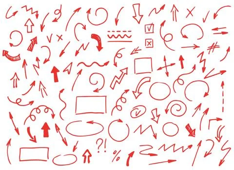 Red Hand Drawn Arrow Set Doodle Arrows Collection Direction Symbols Sketch Style Stock Illustration