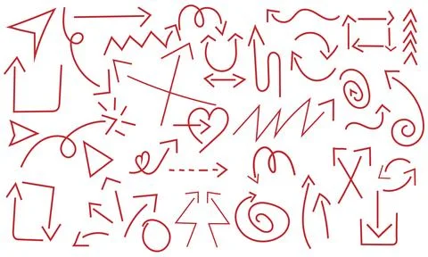 Red Hand Drawn Arrows and Symbol Collection Stock Illustration