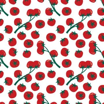 Red hand drawn cherry tomato seamless pattern on white background. Stock Illustration