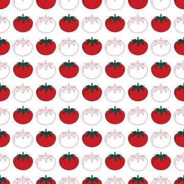Red hand drawn cherry tomato seamless pattern on white background. Stock Illustration