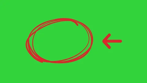 Red hand drawn circle and arrow on a solid green background.	 Stock Footage 341904390