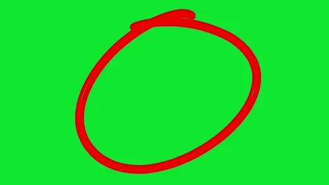 Red Hand Drawn Circle Highlight Brush Stroke Animation on Green Screen Stock Footage 345598912