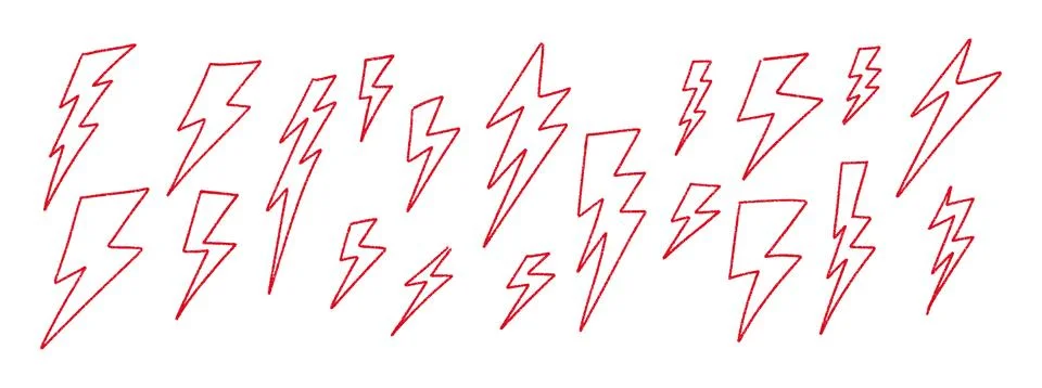 Red Hand-drawn doodle elements lightning, thunderbolt sketchy crayon scribble Stock Illustration