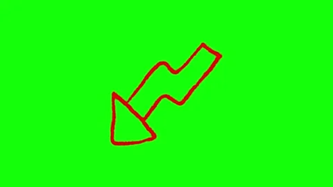 Red hand drawn down arrow graph fluctuating on chroma key green screen back.. Stock Footage 345547905