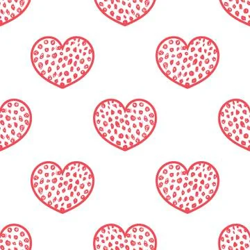 Red Hand Drawn Hearts Simple background seamless pattern Stock Illustration
