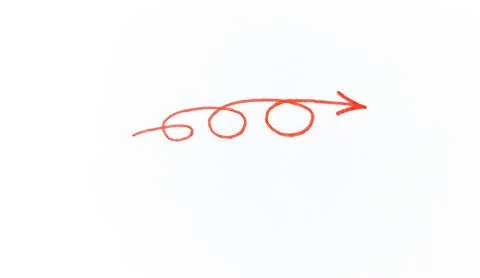 Red Hand Drawn Looping Arrow Doodle on White Paper. Stock Illustration