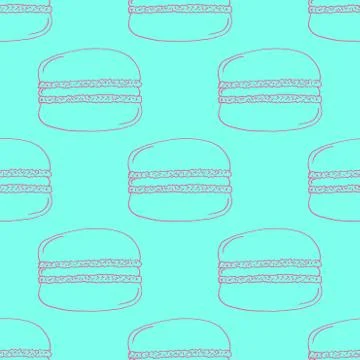 Red Hand-drawn Macarons Outline Pattern on Blue Background Illustrazione stock