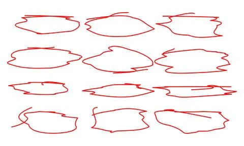Red hand-drawn oval underline and frame set Stock Illustration