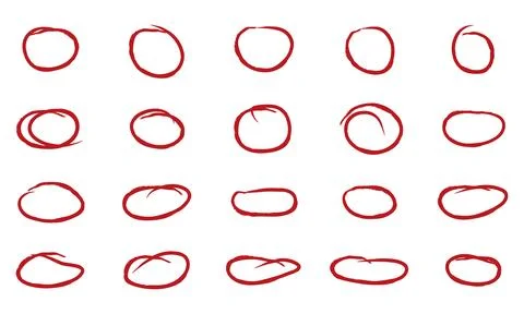Red hand-drawn oval underline and frame set Stock-Illustration