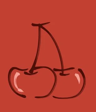 Red Hand Drawn Pair of Cherries Illustration Stock Illustration