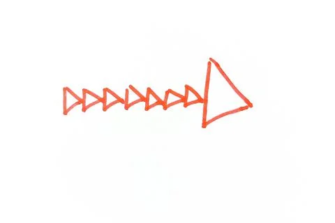 Red Hand Drawn Triangle Arrow Doodle on White Background. Stock Illustration