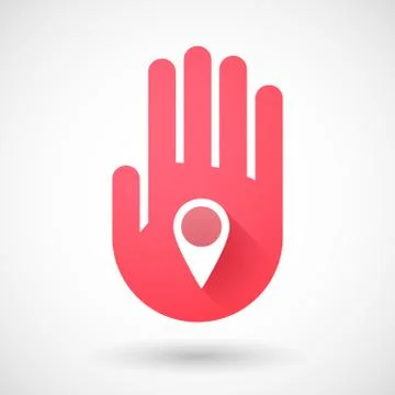 Red hand icon with a map mark Stock Illustration