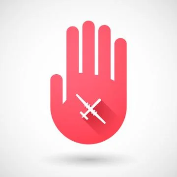 Red hand icon with a war drone Stock Illustration