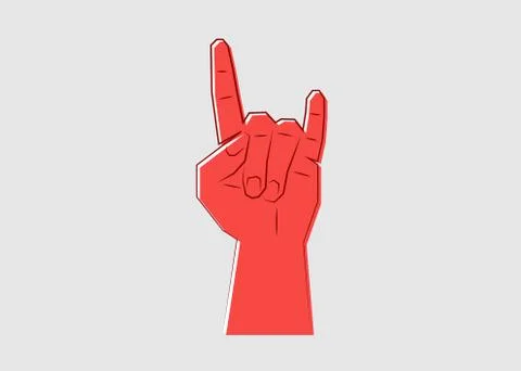 Red hand making Devil's horns, single line drawing, Rock n roll sign Illustrazione stock