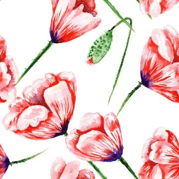 Red hand-painted poppy pattern Stock Illustration