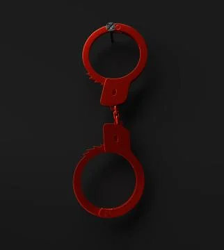 Red handcuffs. Foto stock