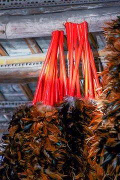 Red Handle Feather Dusters Hanging Indoors New Taipei City Taiwan. Photos