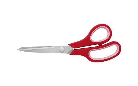 Red Handled Scissors Closed on White Background Stock Photos