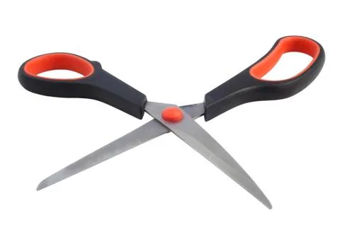 Red handled scissors isolated on white Foto stock