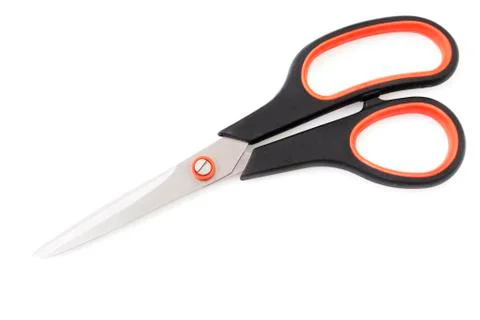 Red handled scissors isolated on white Stock Photos