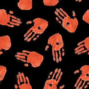 Red Handprints on Black Background Stock Illustration