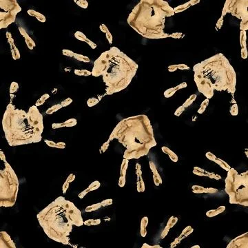 Red Handprints on Black Background Stock Illustration